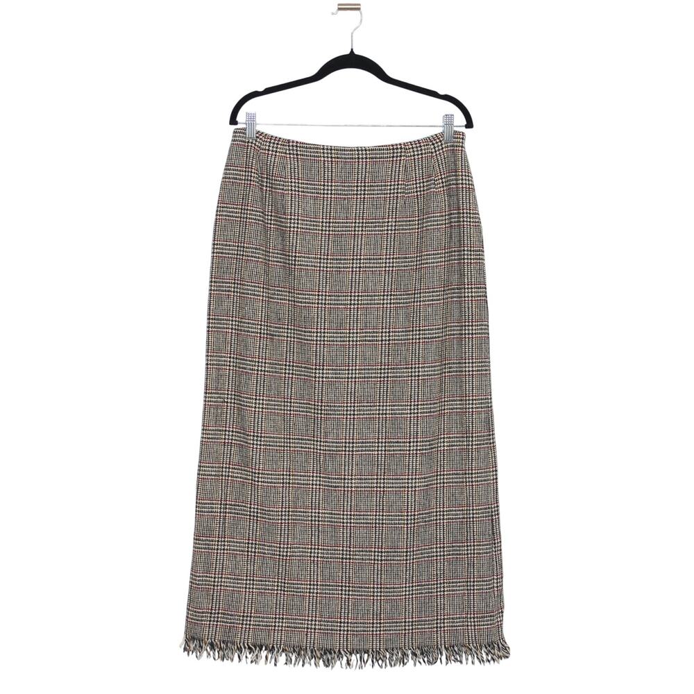 Vintage Harve Bernard Sport 100% Wool Houndstooth Maxi Skirt Size 14